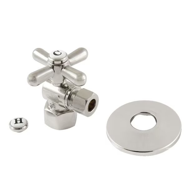 12Inch FIP x 38Inch OD Comp QuarterTurn Angle Stop Valve with Flange, Polished Nickel, Kingston Brass, Mfr#: CC43106XK